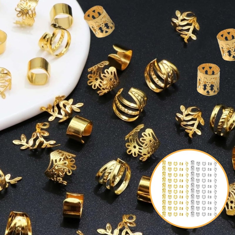 100 Pcs Gold & Silver Dreadlock Beads Locks Accessories Hair