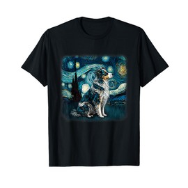 Dog in starry night van gogh aussie mini Australian Shepherd T-Shirt