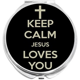 NewCharms Keep Calm Jesus Loves You Compact with Mirrors - Perfect Pocket and Purse Size Folding Mirror for Applying Make Up Anywhere