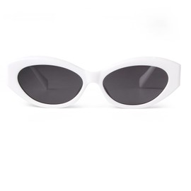 Laurinny Retro Oval Sunglasses for Women Men Vintage Cat Eye Sunglasses 90s Narrow Cateye Frame, white/grey