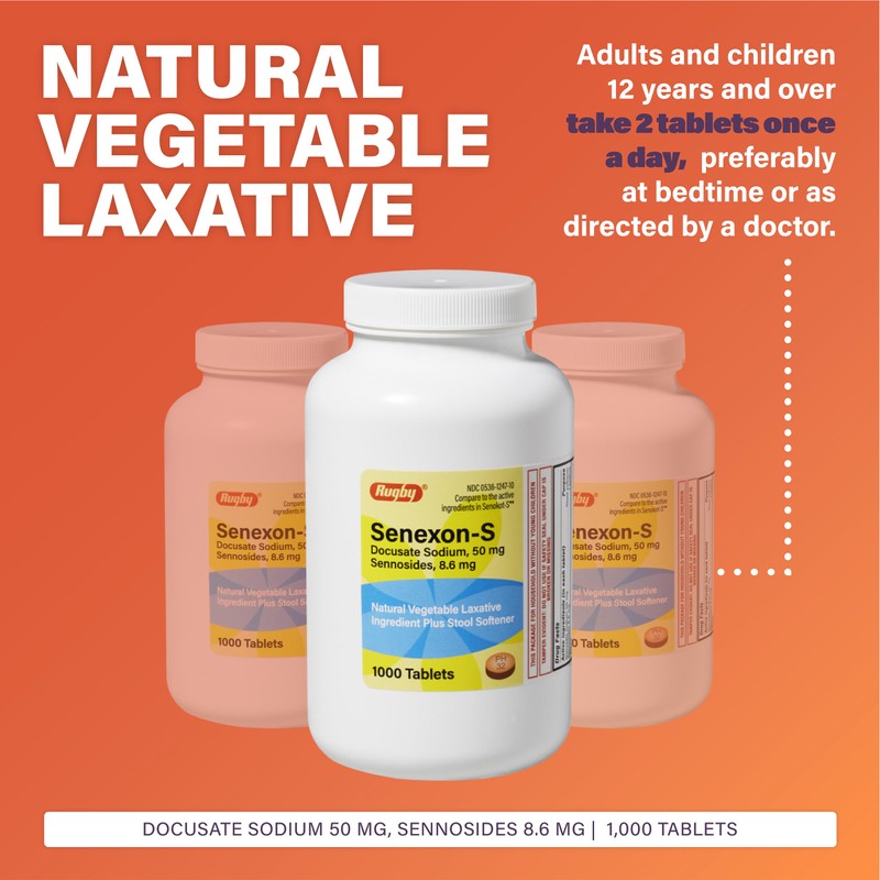 Rugby Senexon-S Natural Vegetable Laxative Plus Stool Softener - Docusate