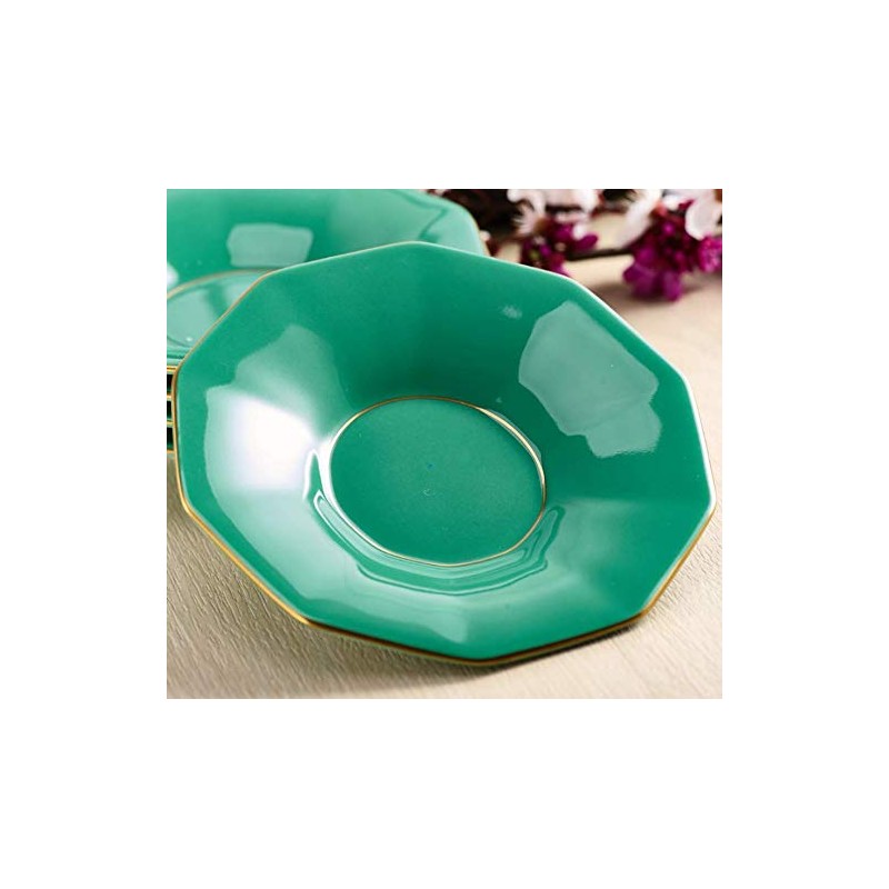 G410-RAA (Green) Octagonal Tea Cup Set [Koransha]