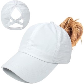 Enwokran Baseball Cap Women's Mesh Quick Drying Ponytail Baseball Cap, Sun Protection Running Cap Baseball Cap Hat Adjustable Ponytail Baseball Cap UV Sun Hat Sun Protection Hats, White