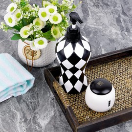 BUNCHBRAVO Elegant Diamond Soap Dispenser | 16oz Hand-Painted Resin Pump Bottle | Modern Minimalist Bathroom, Kitchen, or Vanity Counter Decor