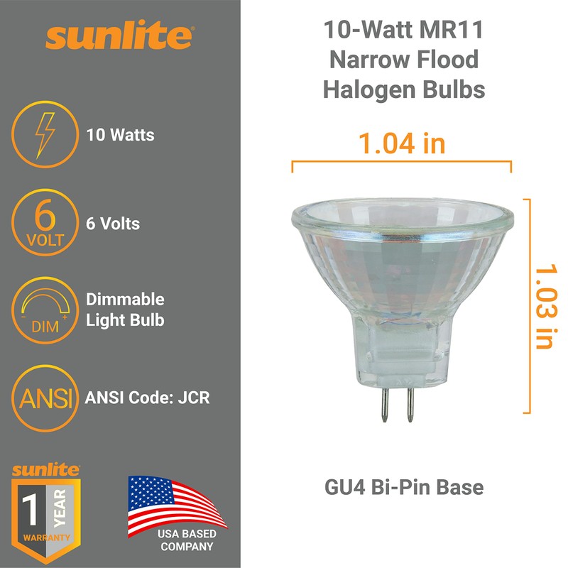 Sunlite 03455 MR11 Halogen Reflector Bulb, 10 Watt, 30° Narrow
