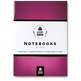 Lucky Notebook/Planner Hybrids: Squared/Graph Pages, 1-Month Planner, 1-Year Tracker, Life Map, Set of 3 (Pink)