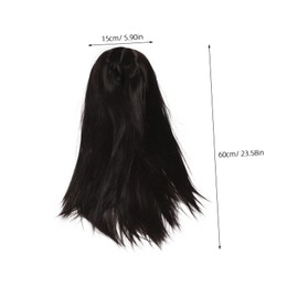 Beavorty Natural Black Long Wig for Women Lace Closure Front Wig Middle Part Bangs Heat Resistant Fiber for Party Daily Wear