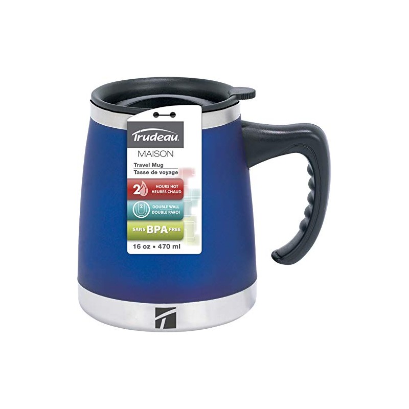 Trudeau Maison Umbria Stainless Steel Desk Mug, 15 oz, Blue