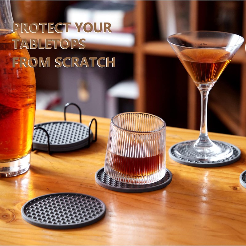 Coga Silicone Coasters Set of 8 - Square, Grey, Heat