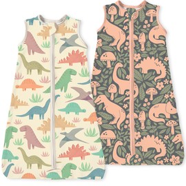 TOTBASIC Dino Sleep Sack 6-12-15 months 2-Pack,0.5 TOG Stretchy Summer Wearable Blanket Baby Sleeping Bag with 2-Way Safe Zippers, Cofy Soft Sleepsack for Babies