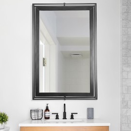 Head West Black Rectangular Metal Framed Swivel Floating Wall Mirror, Vanity Mirror, Bathroom Mirrors, Living Room Mirrors - 24" x 36"