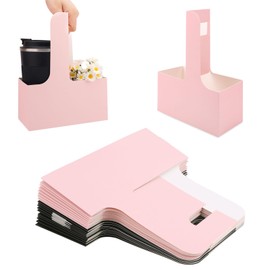 20pcs 2 Cup Coffee Carrier with Handle, Disposable Cardboard Two Cup to Go Drink Holder for Hot/Cold Drinks, Foldable Paper Food Milk Tea Caddy Tray for Delivery, Takeout, Cafes (Black/Pink)