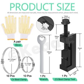Keadic 23Pcs CV Axle Boot Clamp Tool Kit Includes Single Ear Hose Clamp, CV Axle Pliers Tools, Wrench and Gloves, Adjustable Stainless Steel Drive Shaft Car Banding Tool for Boots
