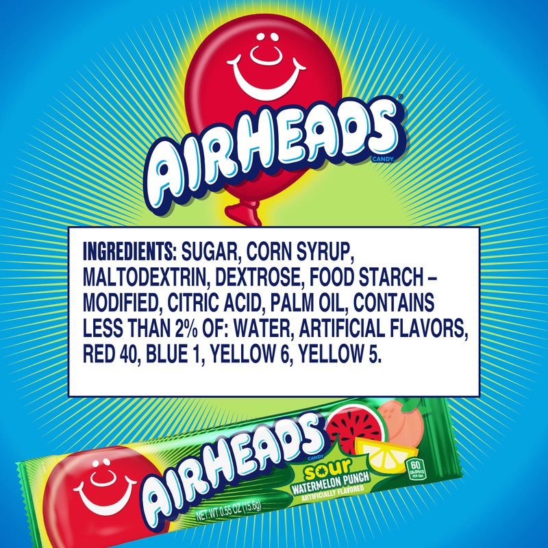 Airheads SOUR Candy Bars, Sour Watermelon Punch Flavored, Bulk, Concessions,
