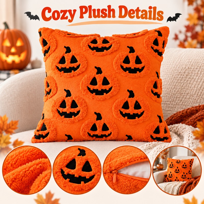 Orange Pumpkin Throw Pillow Cover for Fall Decor – Soft