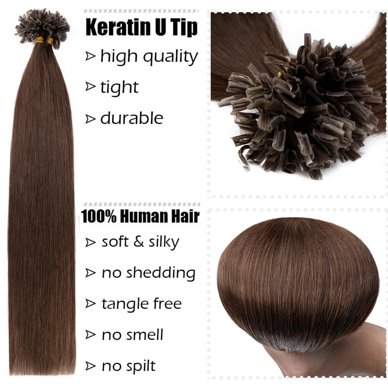 Elailite Real Hair Bonding Extensions, 0.5 g/strand, 45 cm, #4