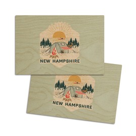 New Hampshire, Tent, Distressed Shape (4x6 Birch Wood Postcards, 2-Pack Stationary, Rustic Home Wall Decor)