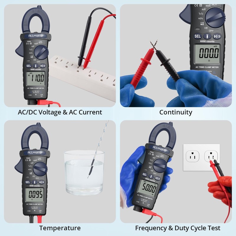 ALLmeter 600A TRMS Digital Clamp Meter with 6000 Counts,Auto Ranging,AC