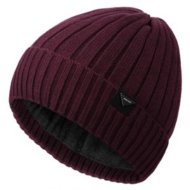 Wmcaps Men's Winter Hat, Beanie with Thickened Fleece Lining, Unisex Classic Hat with Cuffs, Elastic and Soft Wool Hat, Heart-Warming Gifts for Men and Women, Burgundy red