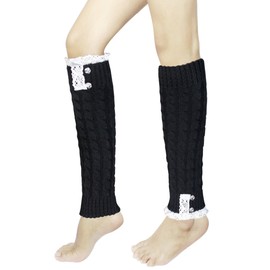 Dahlia Women's Leg Warmers, Knee High - Synthetic Wool, Lace Rose, Black