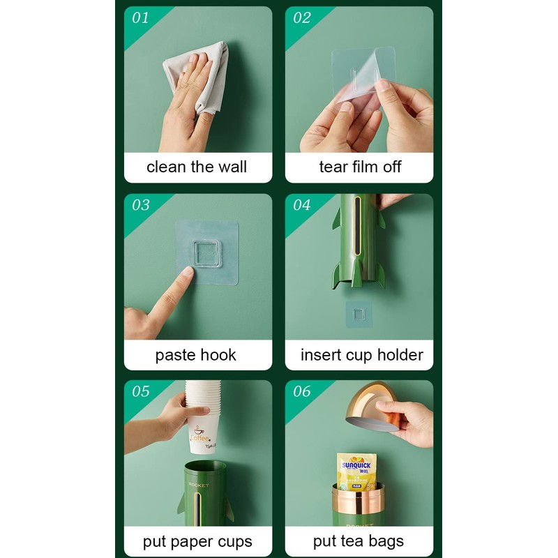 Jaugufiy Rocket Shape Disposable Paper Cup Dispenser Wall Mounted Cup