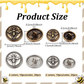 NBEADS 40 botones de metal clásico de 2 colores, botones de aleación de vástago de abeja de 15 mm/20 mm, botones a presión para coser jeans, trajes deportivos, chaquetas uniformes, agujero: 2 mm