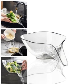 MOTEERLLU Multifunctional Drain Basket with Spout, Kitchen Sink Strainer Drainage Basket Funnel for Food, Kitchen Supplies & Accessories Gadgets for Washing Vegetables & Fruits (Transparent)