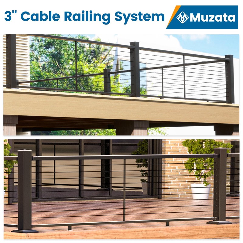Muzata 6'6" Aluminum Handrail Kit Black Cable Railing System Work