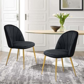 X-VOLSPORT Velvet Kitchen Dining Chairs Set of 2, Armless Reception Guest Chair, Home Office Desk Chair No Wheels, Living Room Bedroom Accent Chair Set, Gold Finish, Black