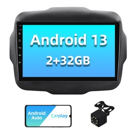2+32G Android 13 Double Din Car Stereo for Jeep Renegade 2016-2018 with 9 Inch Touchscreen Radio Built-in Wireless Carplay/Android Auto/GPS/Bluetooth/FM/AUX-in/Steering Wheel Controls/Backup Camera