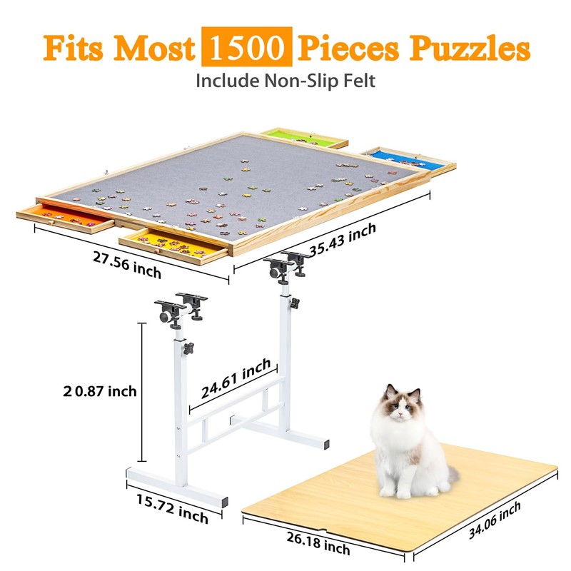 1500 Piece Jigsaw Puzzle Table with Legs, 26"x35" Adjustable Puzzle