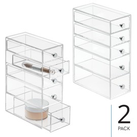 InterDesign iDesign Stackable Makeup Organizer for Bathroom Countertop or Vanity-Set of 2-Clear Tower-5 Drawer M2