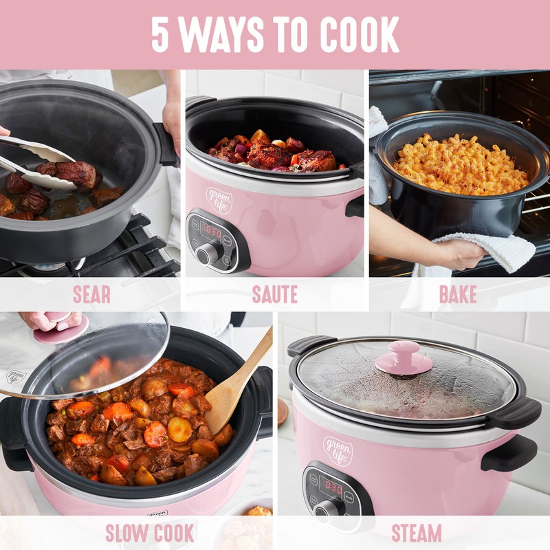 GreenLife 6QT Slow Cooker, Non-Toxic PFAS-Free Ceramic Nonstick Removable Interior