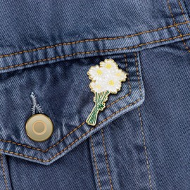 Birth Month Flower Enamel Pin - Elegant Brooch for Women's Accessories - Unique Birthday or Mother's Day Gift - Perfect for Wedding Suits & Dresses - Floral Lapel Pin - Ideal Flower Lover's (Case of 1, April - Daisy)