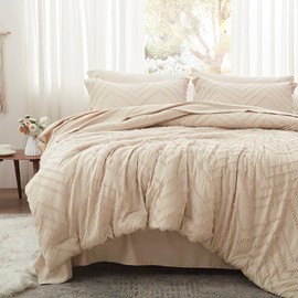 Anluoer Full Comforter Set, Beige Tufted Bed in a Bag 7 Pieces with comforters and Sheets, All Season Bedding Sets with 1 Comforter, 2 PillowShams, 2 Pillowcases, 1 Flat Sheet, 1 Fitted Sheet