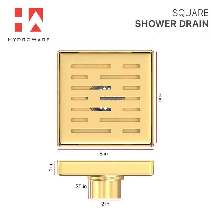 Hydroware Shower Drain - Stainless Steel Square Shape Shower Floor