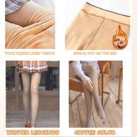 SHOWHEEL Thermal Tights for Women, Lined Tights, Fleece Translucent Tights, Winter Tights Women's Lined, Warming Fleece Leggings for Women, Suitable for 40-75 kg, coffee