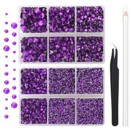 AUREHEN 10000PCs 2-6MM Violet Resin Flat Back Rhinestones with Silver Bottom, Round Non Hotfix Resin Rhinestones Nail Gems Stones with Tweezer & Picker Pen for Tumblers Nail Art & DIY Decoration
