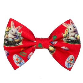 New Dogs Bow Tie Bowtie Easter Rabbit EGGS carrots RED Elastic Band ACCESSORY Handmade UK (Rabbit2 SMALL)