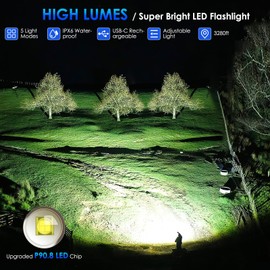 QOPOYU Flashlights High Lumens Rechargeable, 90,000 Lumen Super Bright Tactical Flashlight, High Powered Flash Light with 5 Modes, IPX7 Waterproof Flashlights for Home, Camping, Emergencies