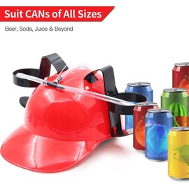 Drinking Hat - Can Holder Drinker Hat Cap with Straw for Beer and Soda - Party Fun - Red/Yellow - Color: White and Red