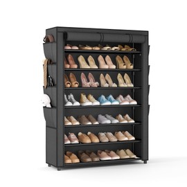 VTRIN Shoe Rack with Cover, 7 Tier Shoe Organizer Storage for 35-40 Pairs Shoes and Boots Large Capacity Tall Shoe Shelf with 8 Pockets Free Standing Shoe Rack for Closet, Entryway, Garage