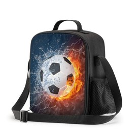 JIMOWANG Football Insulated Lunch Bag with Shoulder Strap and Bottle Holder Portable Thermal Lunch Container Bag for School Travel Picnic