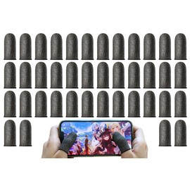 40 Pack Gaming Finger Sleeves for Mobile Gaming - Smooth Operation, Anti-Sweat, Premium Silver Fiber Finger Sleeves Fit All Mobile Phone Tablet Touchscreen Devices,(Black)