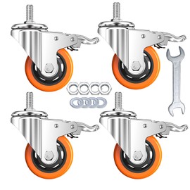 Stem Casters Heavy Duty Swivel Threaded Stem Caster Wheels with American Size 1/2''-13x1'' Thread Dual Locking Wheel with Brakes Pack of 4 (2 inch, with Brake)