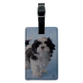 Shih Tzu Dog Proud Blue Rectangle Leather Luggage Card Suitcase Carry-On ID Tag