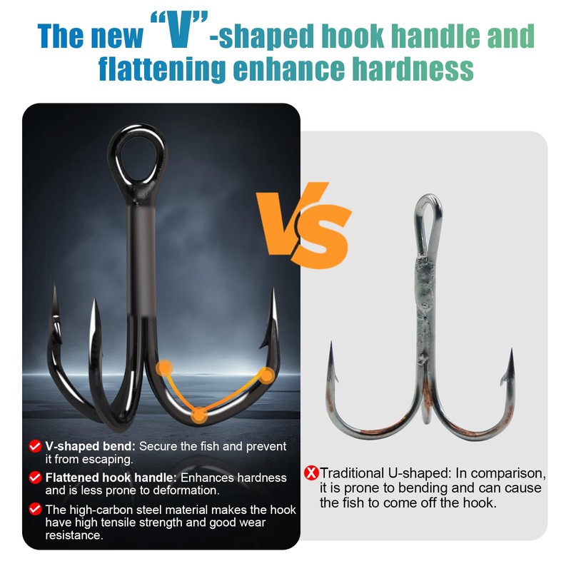 Fishing Treble Hooks 3X Strong Professional V Triple Fishing Hooks