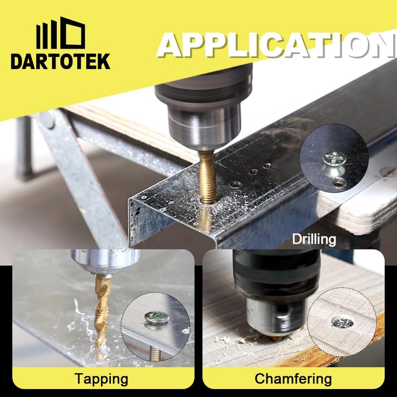 DARTOTEK 6 Pieces Metric Tap Drill Bit Titanium Coated Tap