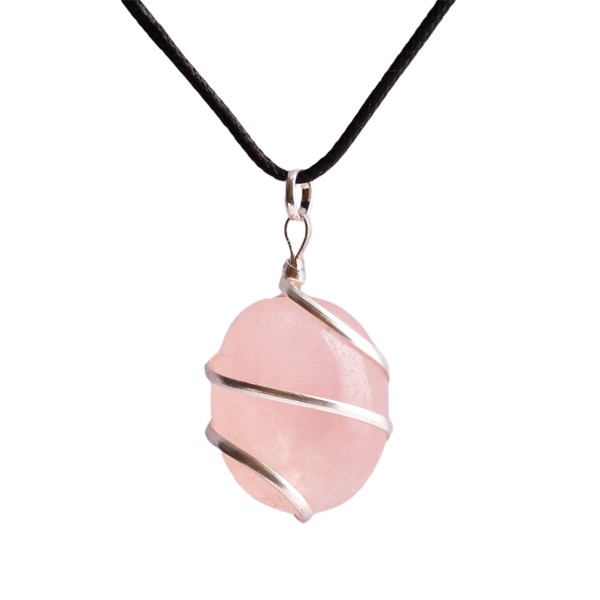 QUIPSA Rose Quartz Tumbled Crystal Chakra Healing Positive Energy Stones Silver Wire Wrapped Good Luck Gift Prosperity Raw Crystals and Gems Buddha Necklaces