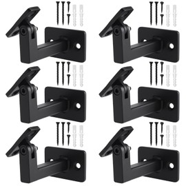 RealPlus Handrail Brackets Adjustable Heavy Duty Steel Hand Rail Brackets for Indoor Staircase Stair Banister Railing, Black (Pack of 6)